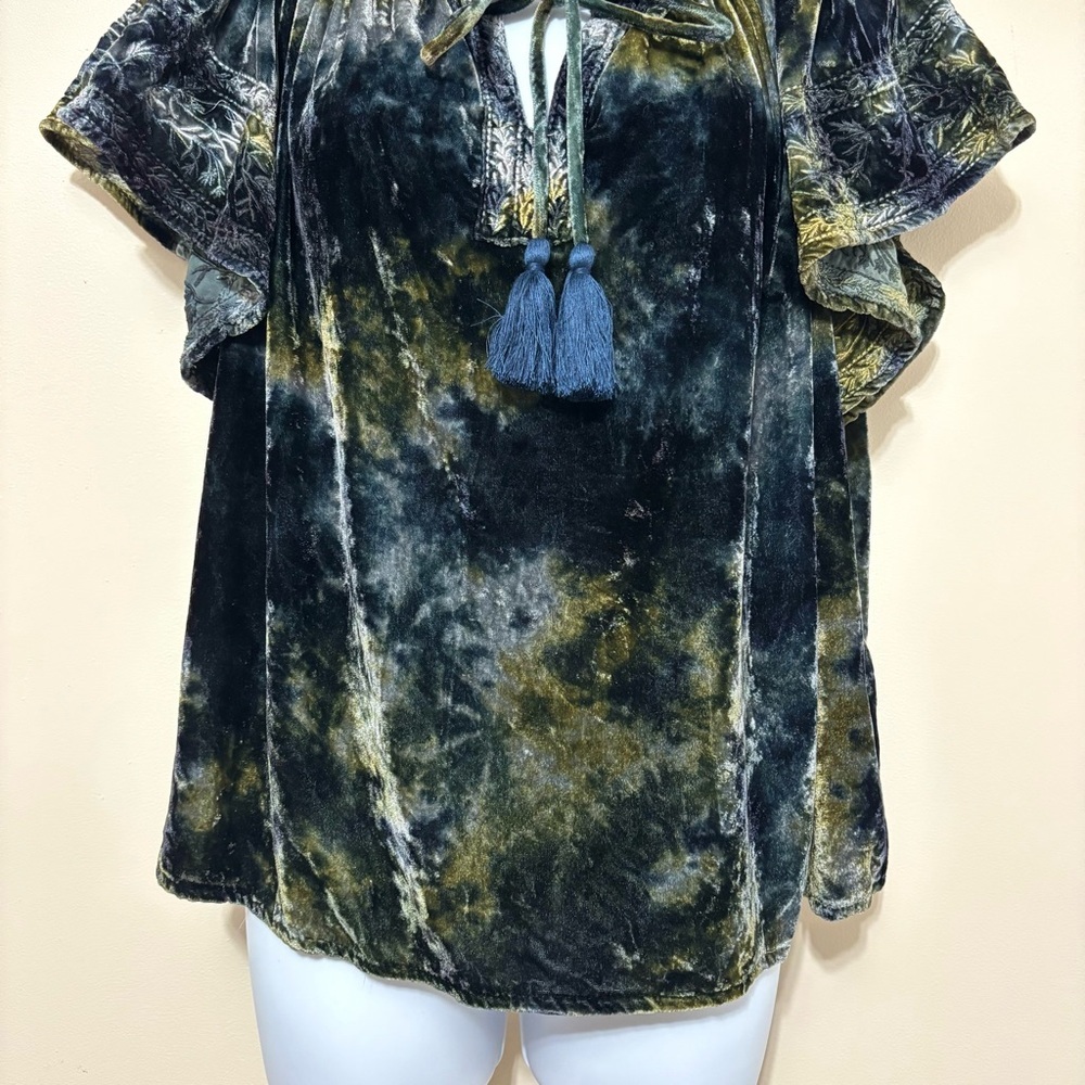 NWT Kyla Seo Blouse Crushed Velvet Green Sz S Boho Embroidered Whimsigoth Fairy - Picture 6 of 16
